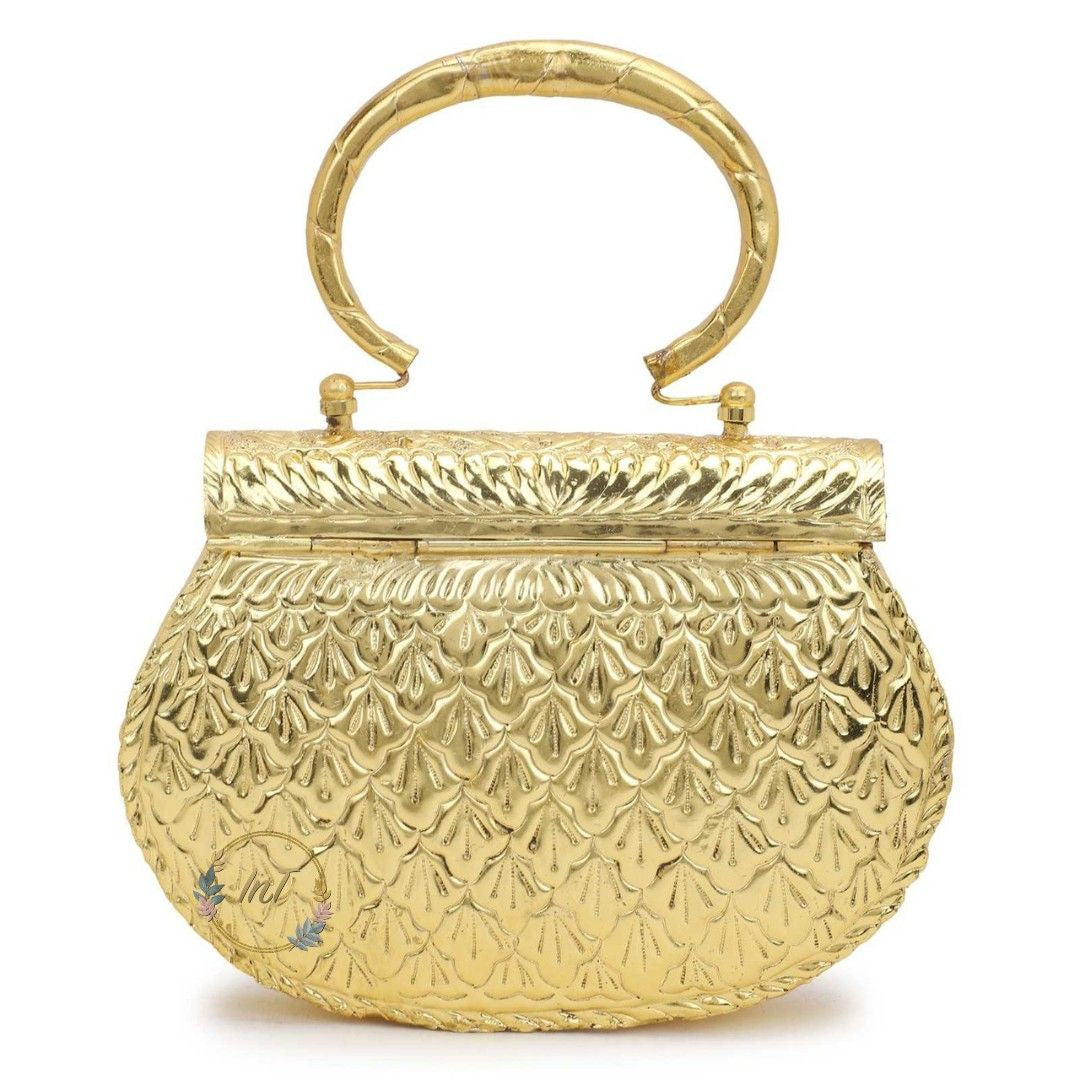 Vintage Golden Matka Brass Metal Party Clutch for Women