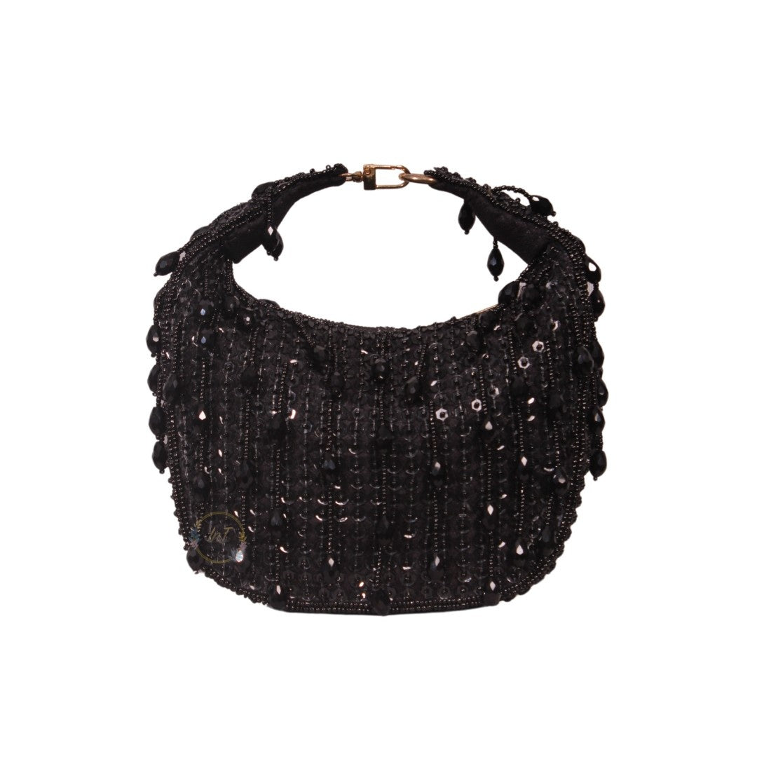 Designer Luxury Black Drop Bead Embroidery Handbag