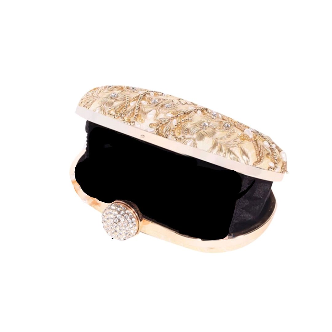 Golden Designer Embroidery Bridal Clutch Bag