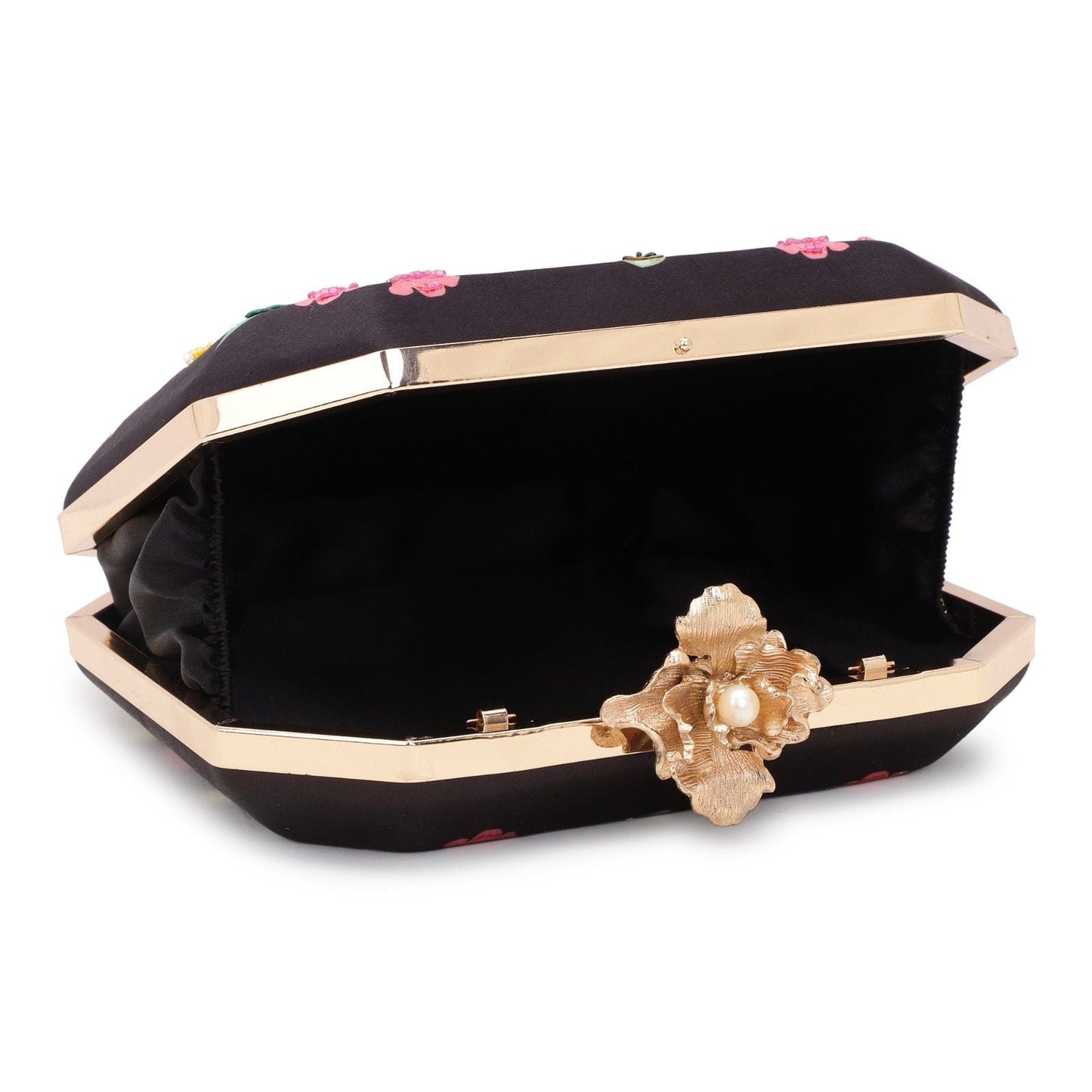 Printed Embroidery Party Black Clutch Bag for Women