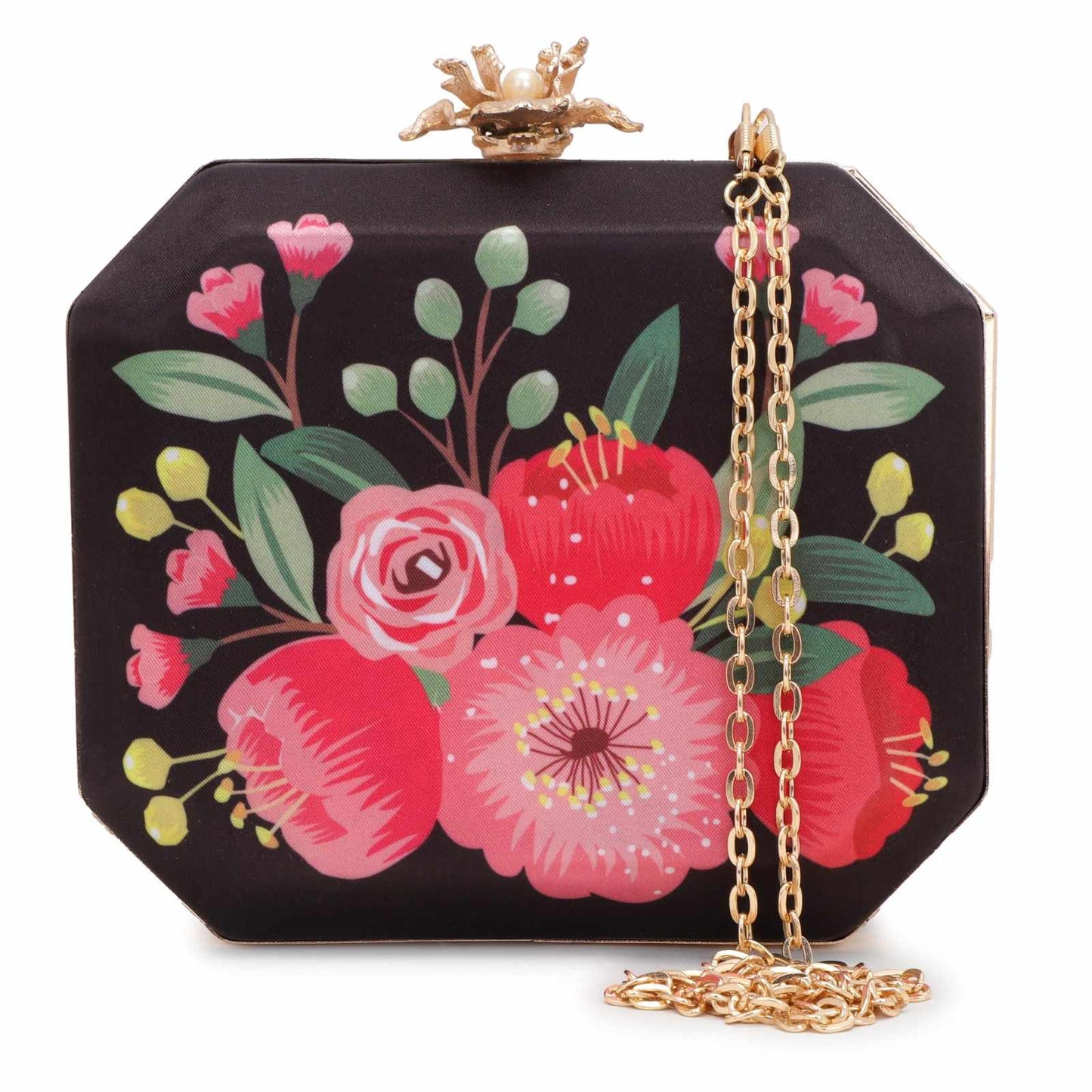 Printed Embroidery Party Black Clutch Bag for Women