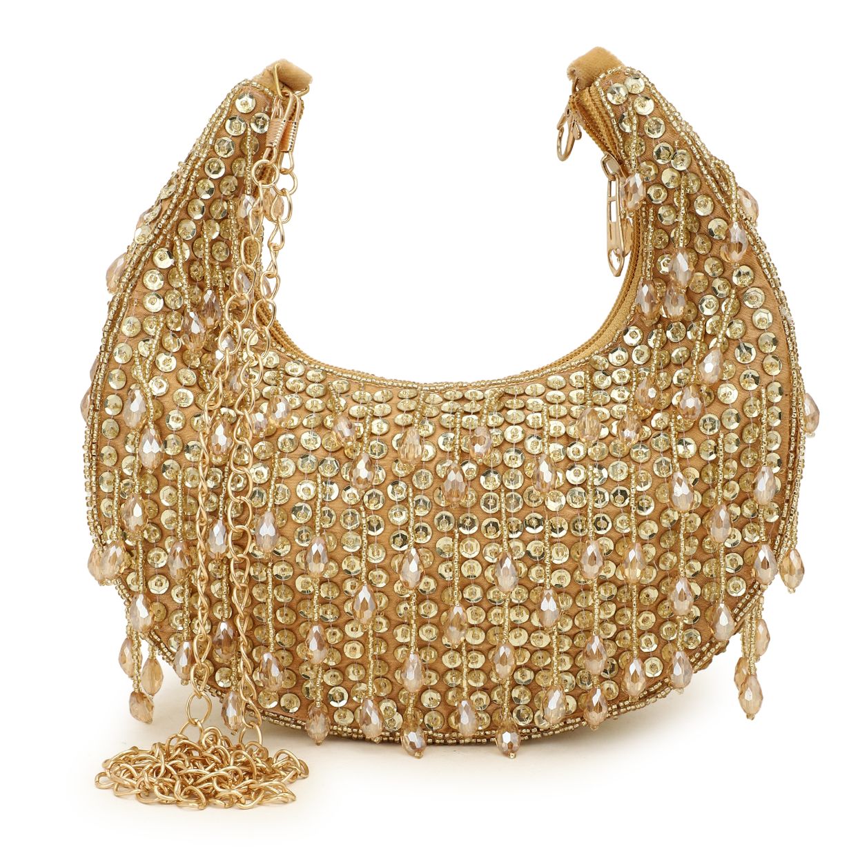 Designer Luxury Golden Drop Bead Embroidery Handbag
