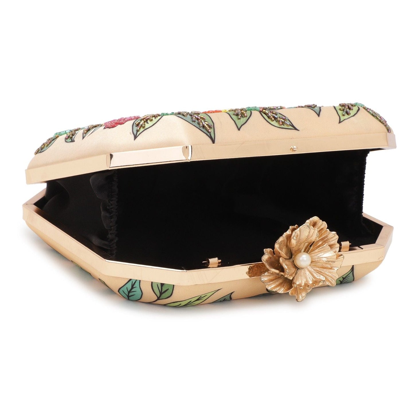 Printed Embroidery Party Black Clutch Bag for Women