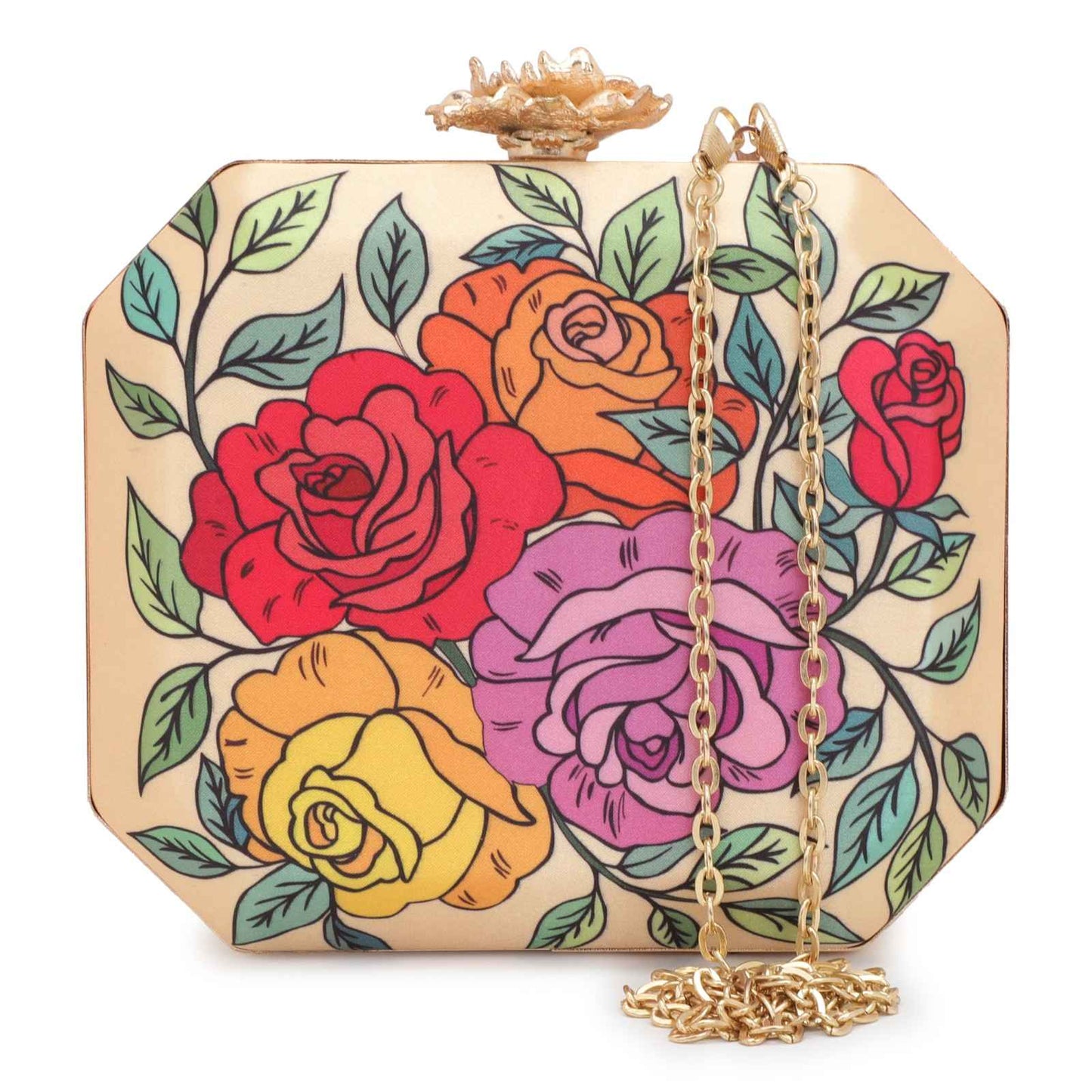 Printed Embroidery Party Black Clutch Bag for Women