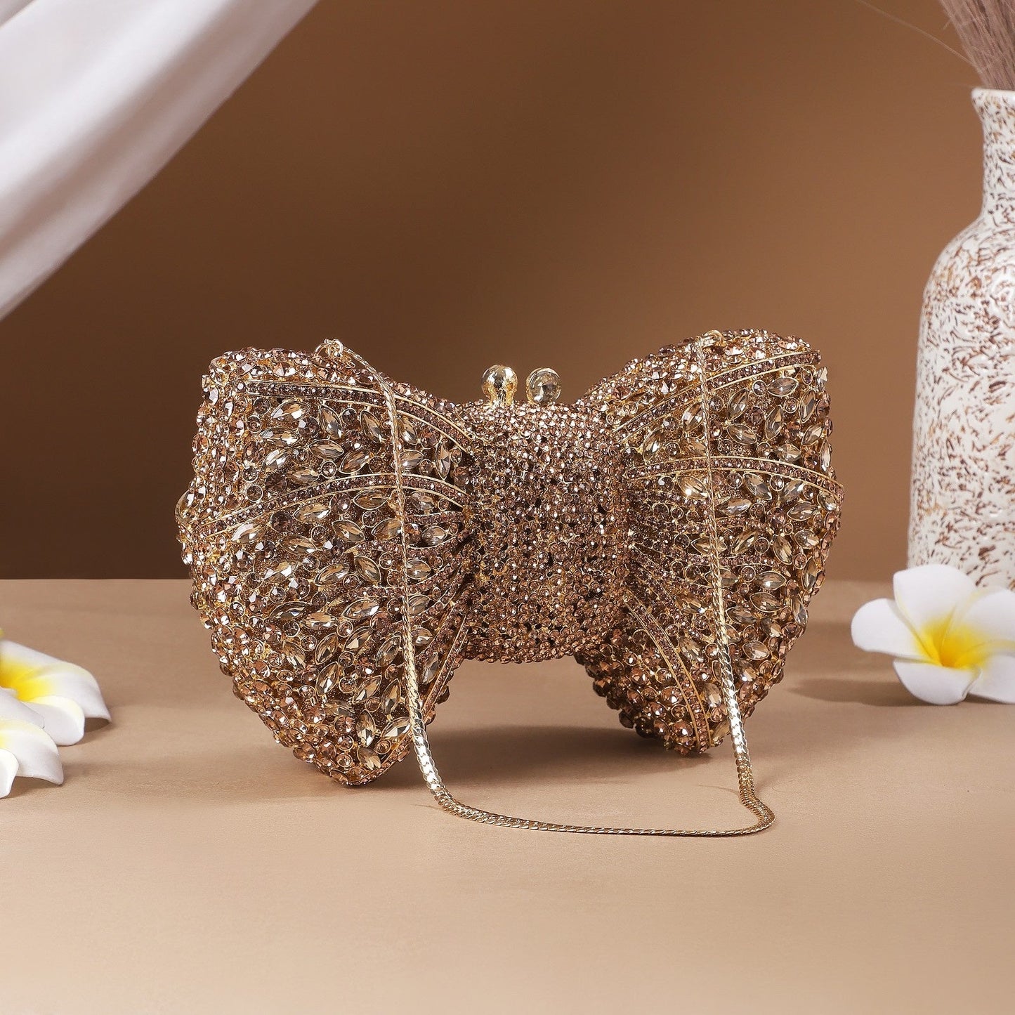 Golden Bow Crystal Rhinestone Party Clutch Bag