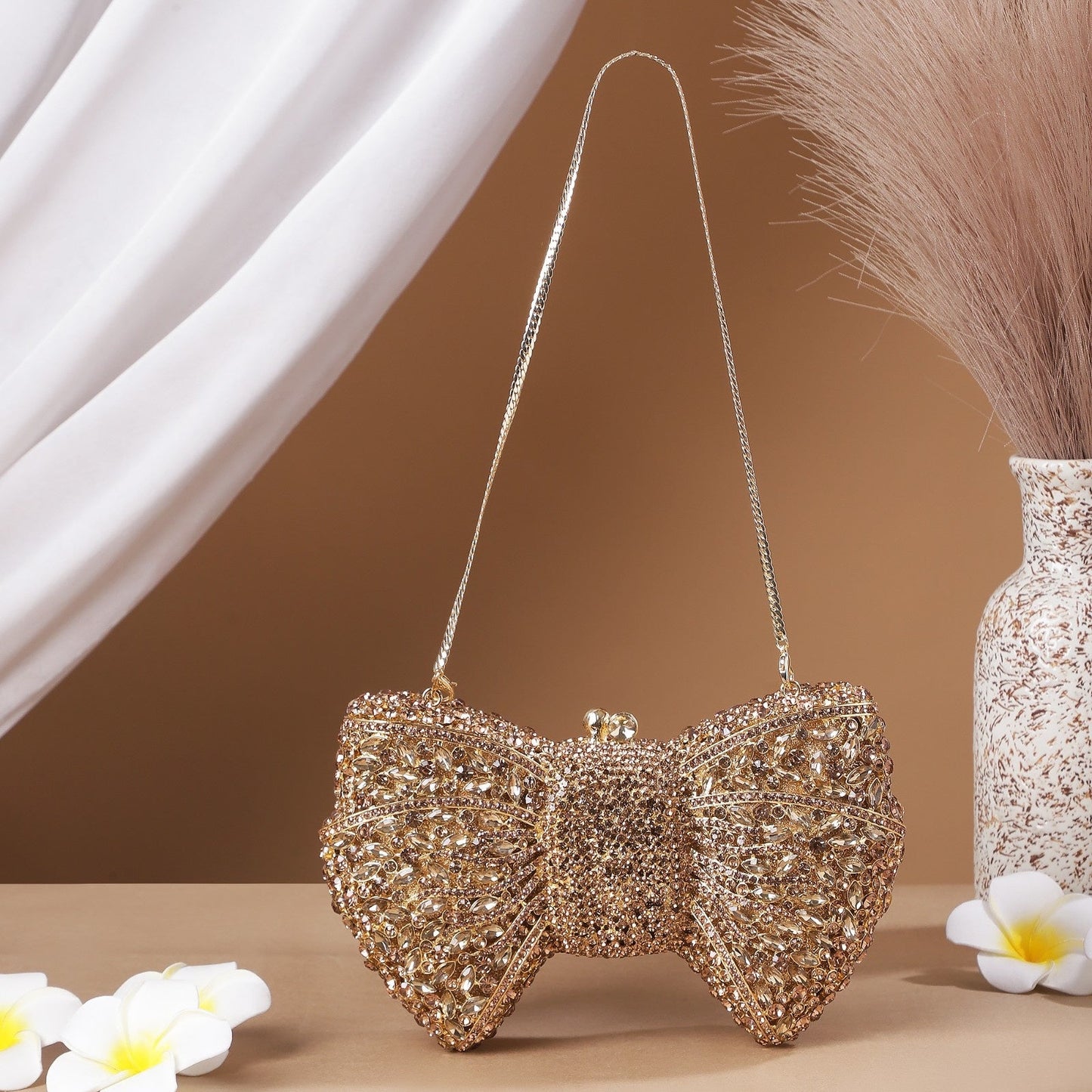 Golden Bow Crystal Rhinestone Party Clutch Bag