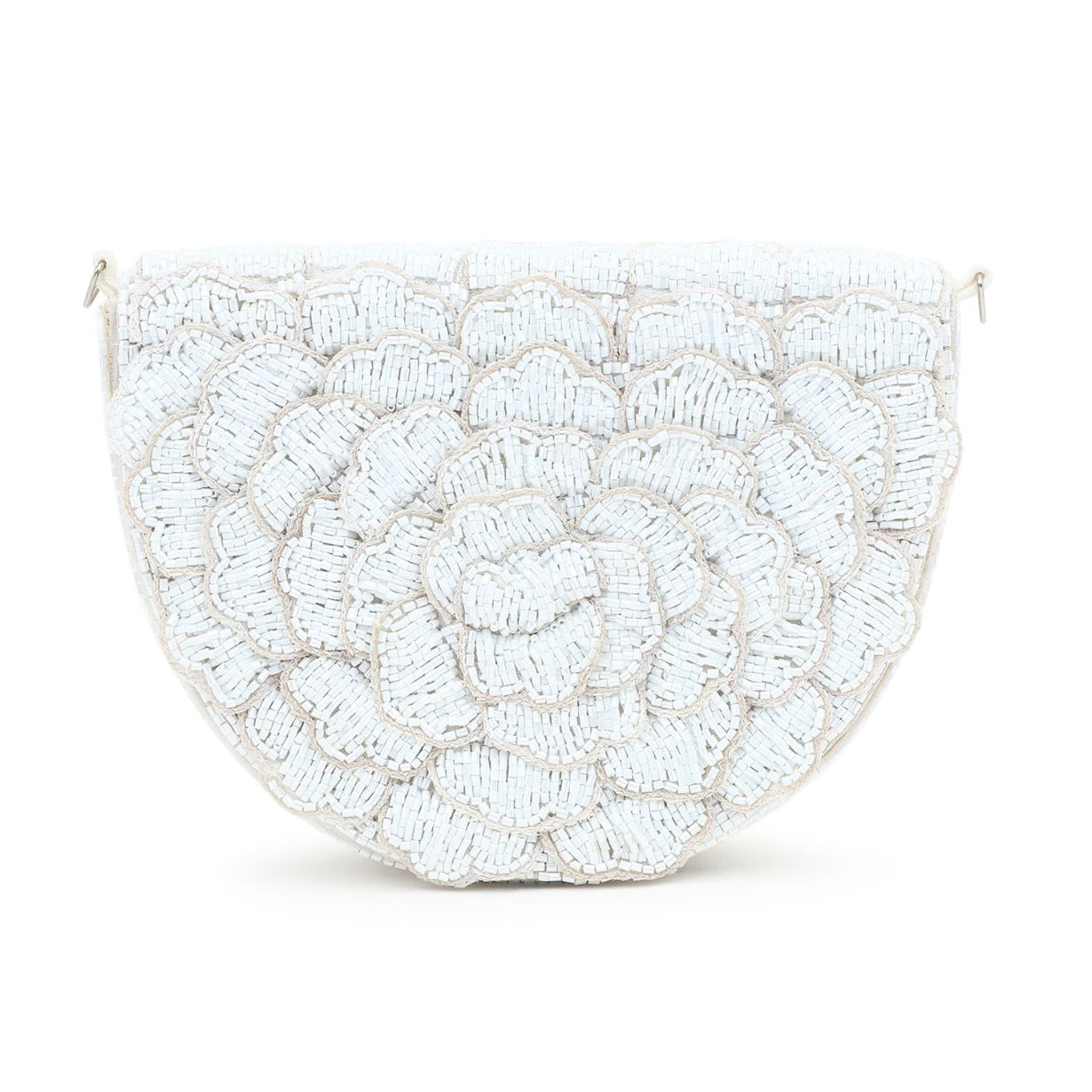 White Hand-Beaded Evening Clutch - Floral Party Purse Handbag