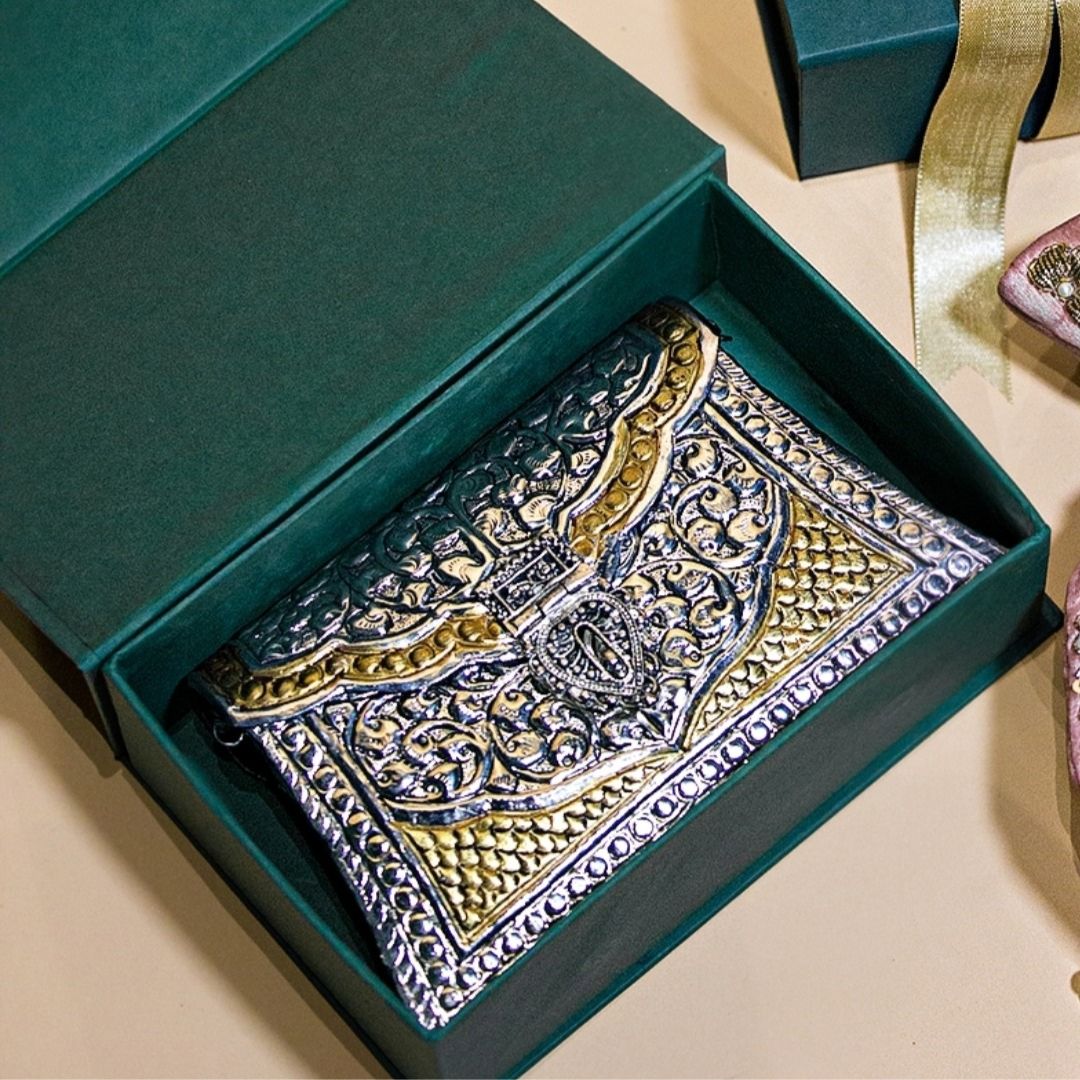 Vintage Gold Silver Brass Metal Party Clutch Bag