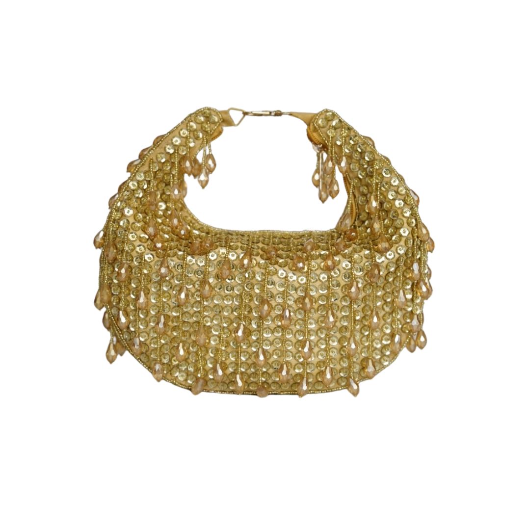 Designer Luxury Golden Drop Bead Embroidery Handbag