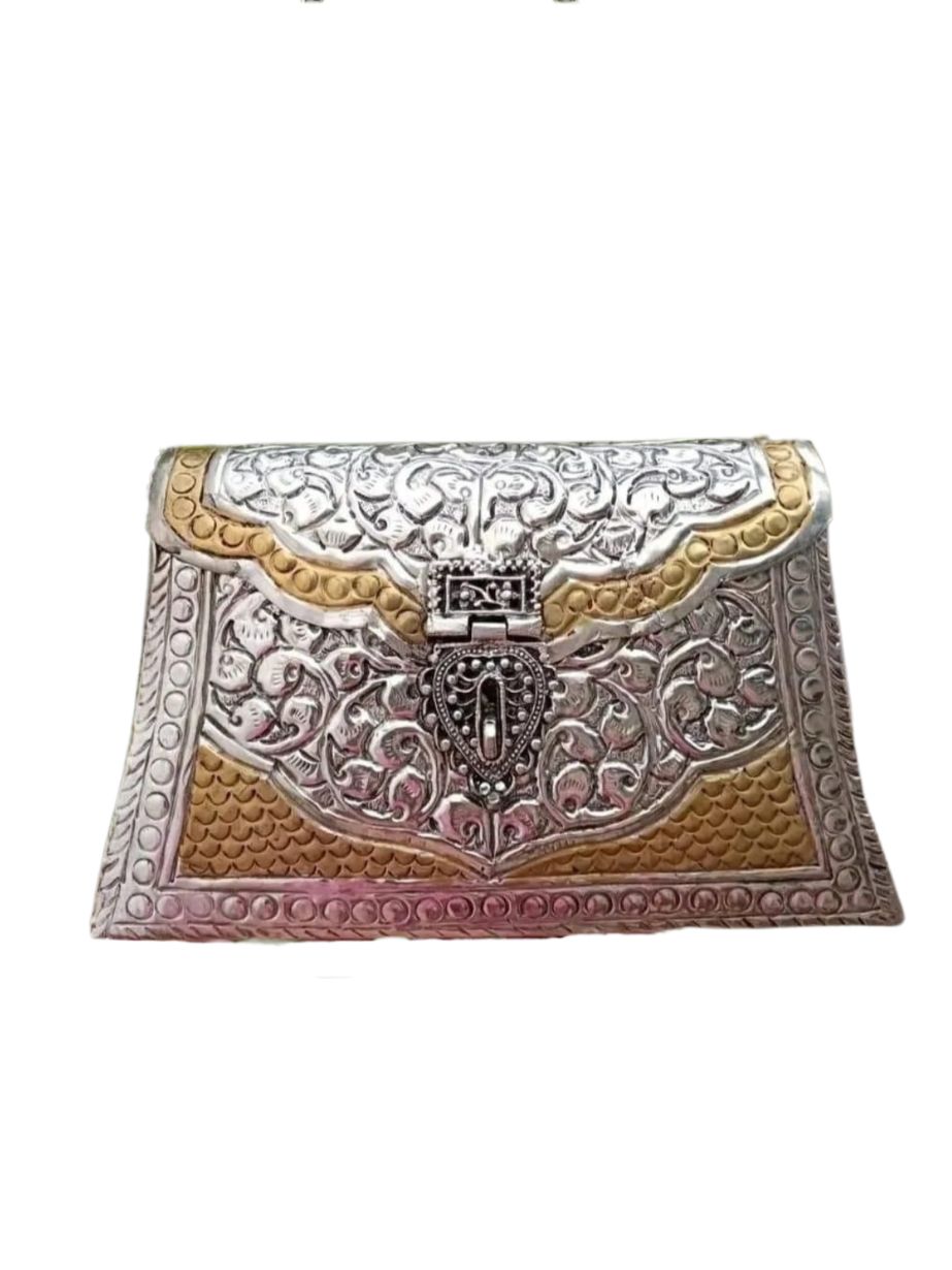 Vintage Gold Silver Brass Metal Party Clutch Bag