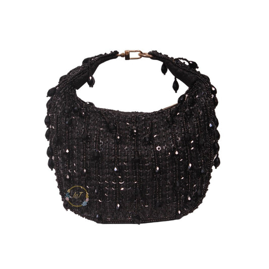 Designer Luxury Black Drop Bead Embroidery Handbag