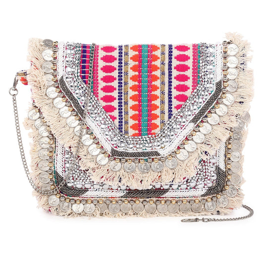 Boho Pink Jacquard Flap Bag