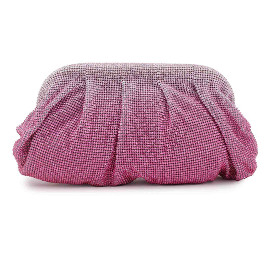 Pink Silver Crystal Rhinestone Party Clutch Bag